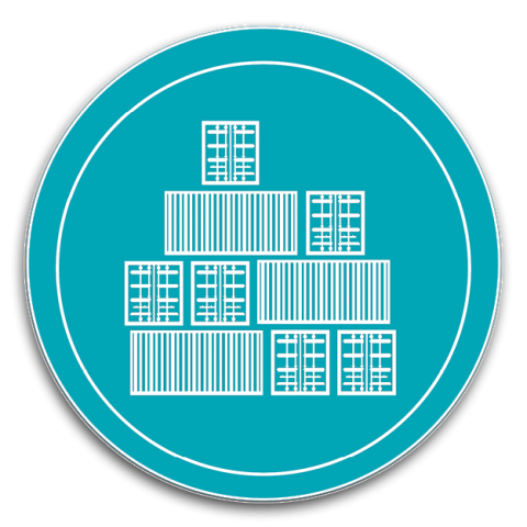 a stack of shipping containers on a teal button