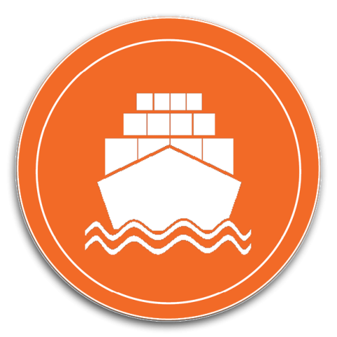 an icon of a ship on an orange button