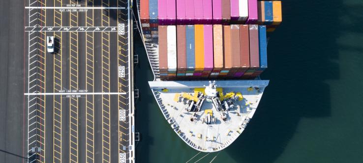 Top down view of a ship at berth